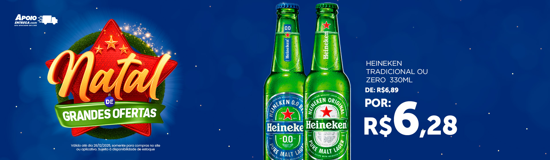 Cerveja Heineken Tradicional ou Zero 330ml 28/12